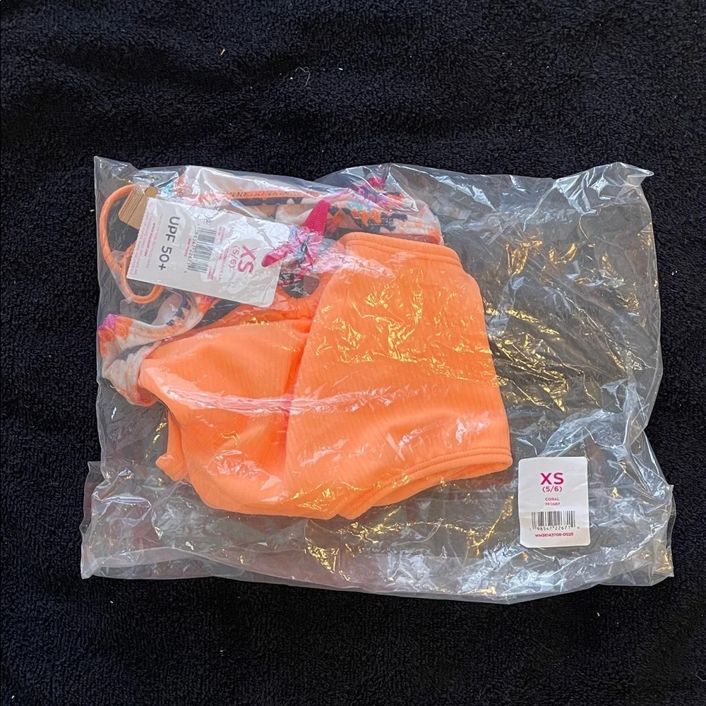 Justice Kids' Vibrant Orange and Multicolor one piece nwt upf 50